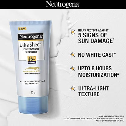 Neutrogena Ultra Sheer Dry Touch Sunblock SPF 50+ Sunscreen (White,80 g)
