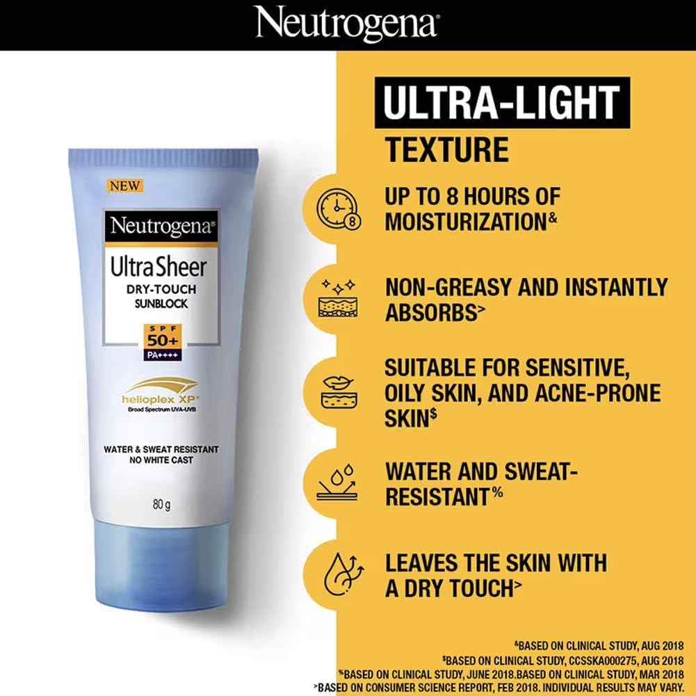 Neutrogena Ultra Sheer Dry Touch Sunblock SPF 50+ Sunscreen (White,80 g)