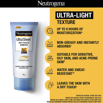 Neutrogena Ultra Sheer Dry Touch Sunblock SPF 50+ Sunscreen (White,80 g)