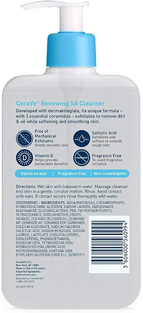 CeraVe Salicylic Acid Cleanser | 16 Ounce | Renewing Exfoliating Face Wash With Vitamin D for Normal Skin | Fragrance Free