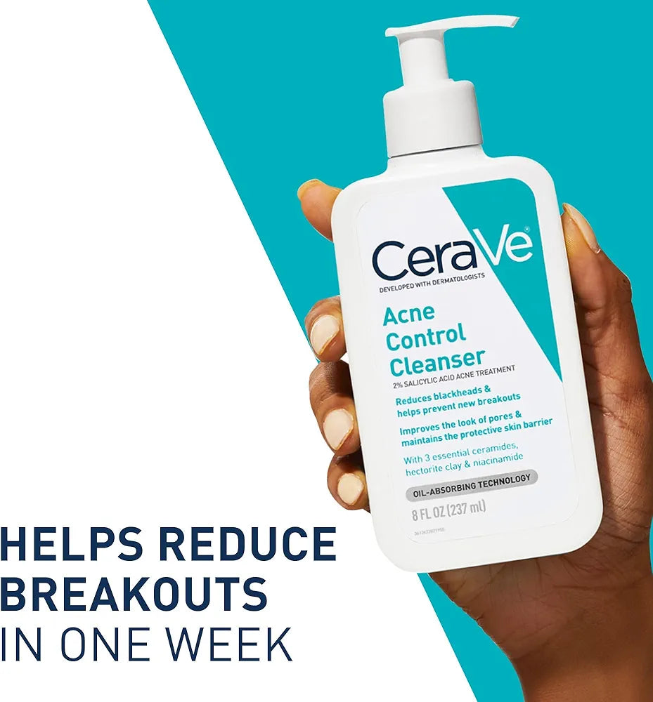 CeraVe Face Wash Acne Treatment Salicylic Acid Cleanser with Purifying Clay for Oily Skin Blackhead Remover and Clogged Pore Control 8 Ounce, multi, 8 Fl Oz, 237 ml 