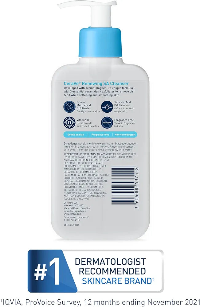CeraVe Salicylic Acid Cleanser | 16 Ounce | Renewing Exfoliating Face Wash With Vitamin D for Normal Skin | Fragrance Free