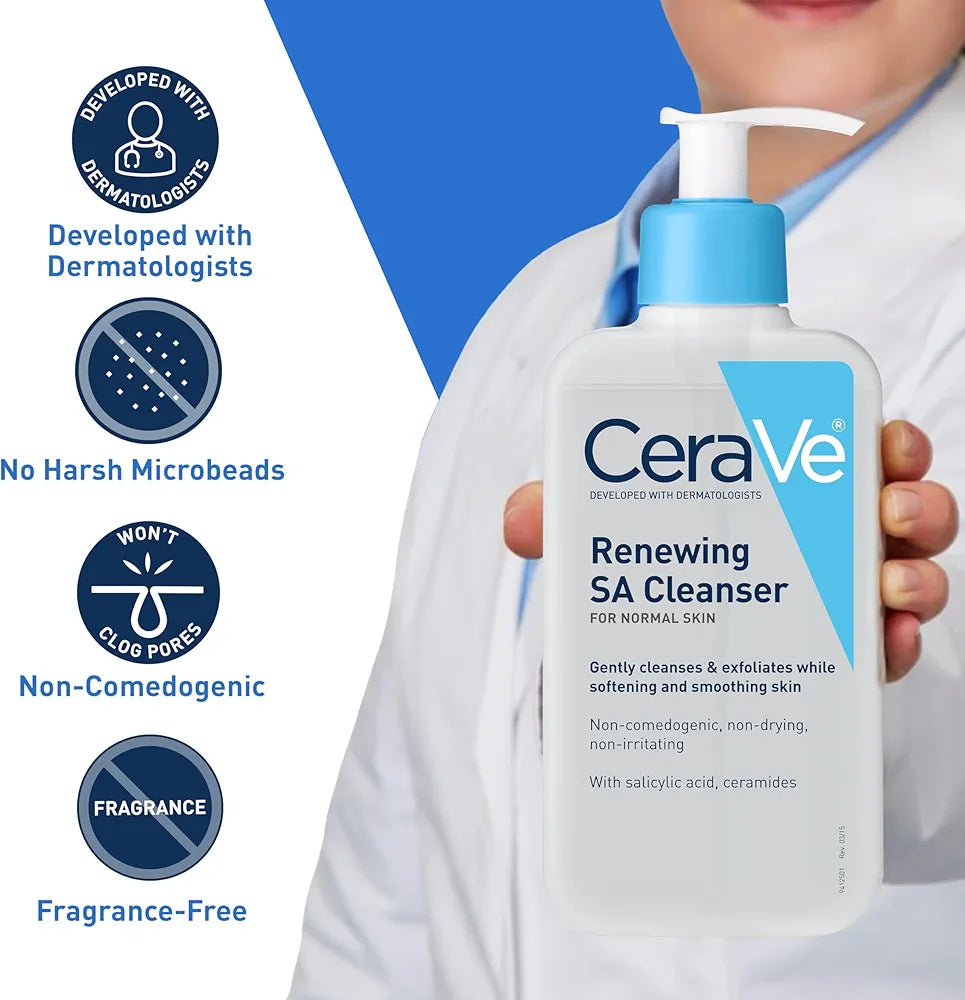 CeraVe Salicylic Acid Cleanser | 16 Ounce | Renewing Exfoliating Face Wash With Vitamin D for Normal Skin | Fragrance Free